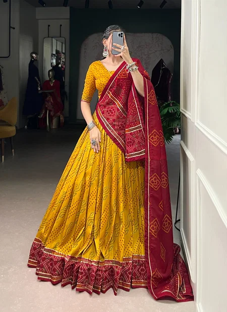 Gauri By Lnb1250 Tussar Silk With Bandhej Print With Gotta Patti Lace Lehenga With Blouse Dupatta Wholesalers In Delhi
